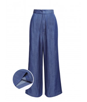 Blue  High Waist Wide Leg Pants