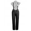 2PCS White Blouse Top & Suspender Pants