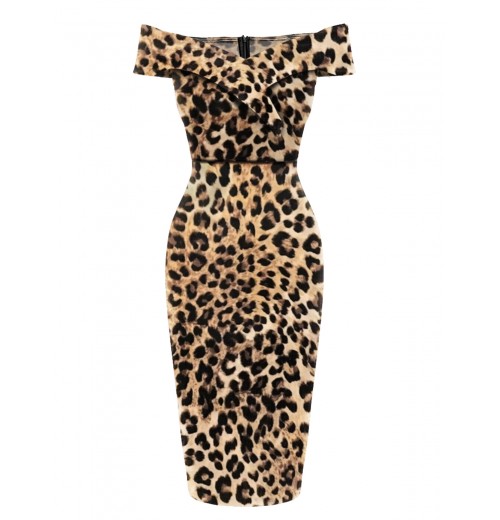  Off-shoulder Leopard Pencil Dress