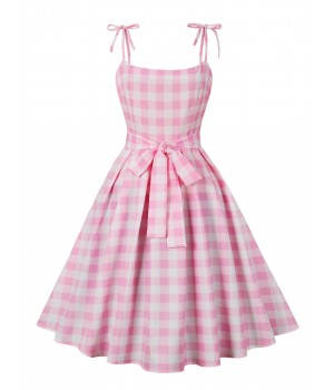 Plus Size Pink  Plaid Strap Dress