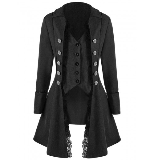  Solid Button Lace Coat