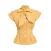 Yellow  Bow Solid Blouse Top