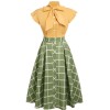 2PCS  Bow Plaid Blouse & Skirt