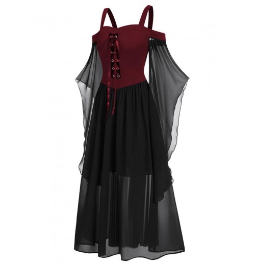 Plus Size  Suspender Contrast Color Chiffon Strap Dress