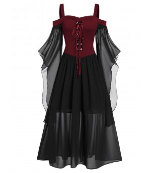 Plus Size  Suspender Contrast Color Chiffon Strap Dress