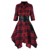 Pre-Sale Plus Size  3/4 Sleeve Plaid Belt Long Tops