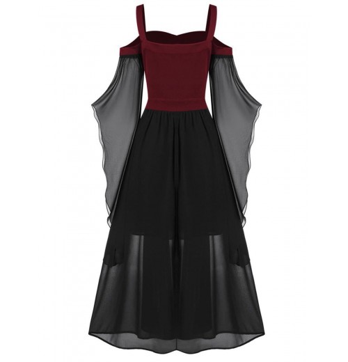 Plus Size  Suspender Contrast Color Chiffon Strap Dress