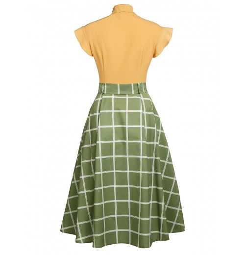 2PCS  Bow Plaid Blouse & Skirt