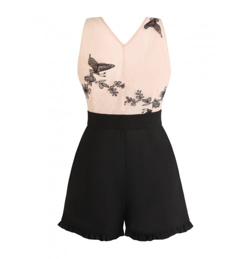 Apricot  Patchwork Butterfly Lace Romper