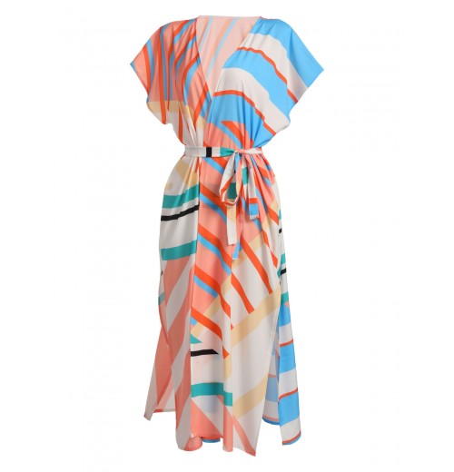 Bohemian Kimono Stripe Lace-Up Cover Up