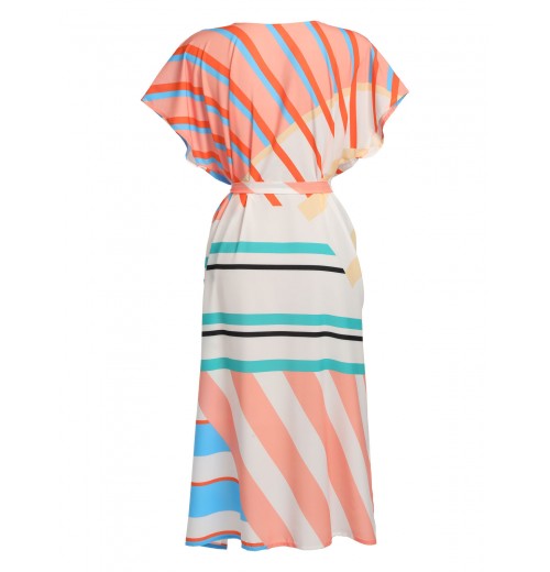 Bohemian Kimono Stripe Lace-Up Cover Up