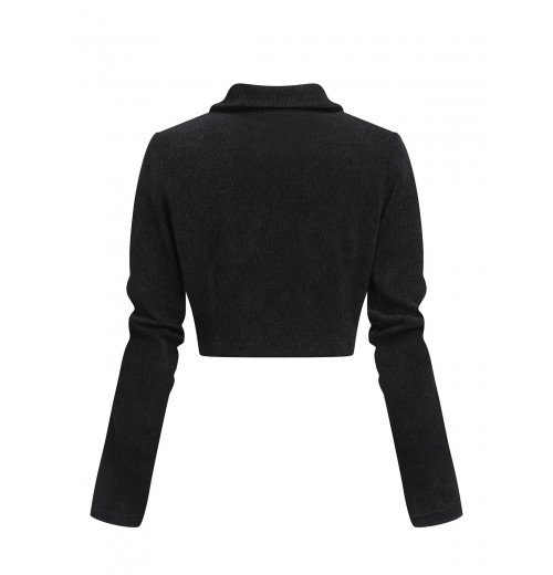 Black  Textured Knitted Crop Jacket