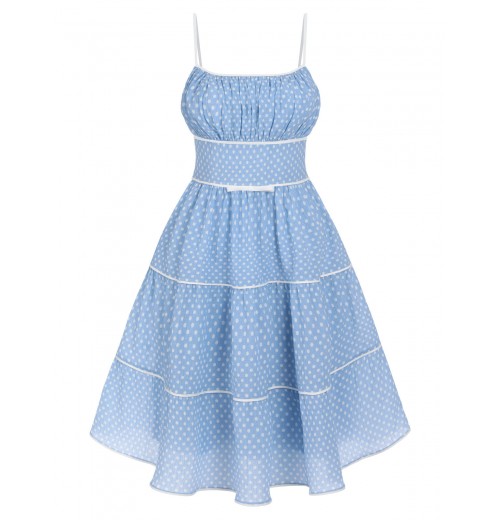 Sky Blue  Strap Polka Dot Swing Dress