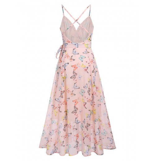 Light Pink Butterfly Strap Lace-up Vintage Dress