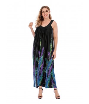 Plus Size  Bohemian Feather Print Shift Dress