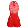 Watermelon Red  Halter Patchwork Romper