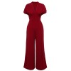 Wine Red  V-neck Solid Wrap Jumpsuit