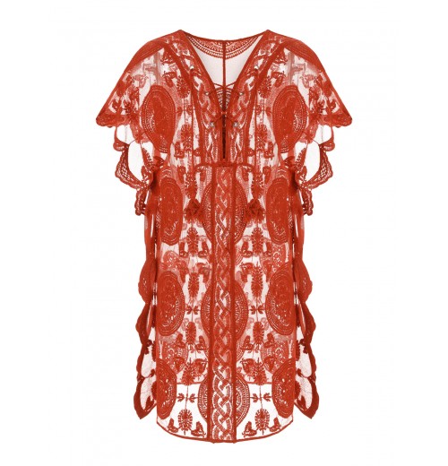 Red  Embroidery Hollow Wrap Cover-up