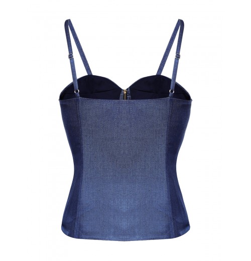 Blue  Spaghetti Strap Zipper Top With Belt