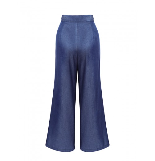 Blue  High Waist Wide Leg Pants