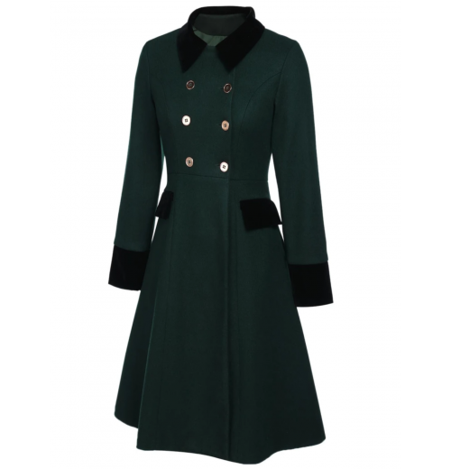 Dark Green  Solid Button Coat