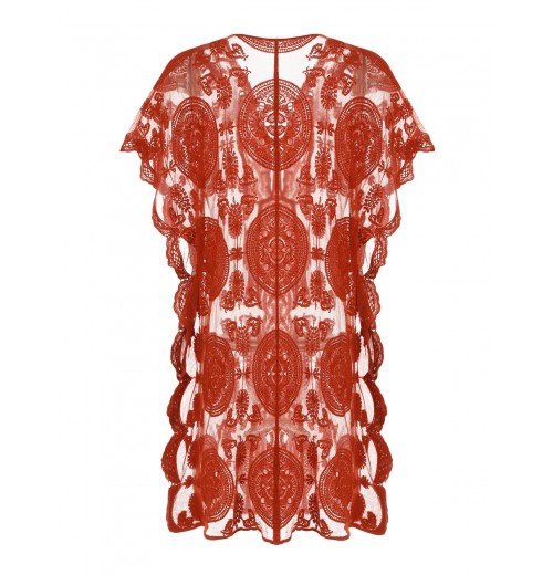 Red  Embroidery Hollow Wrap Cover-up