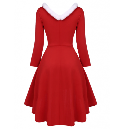 Pre-Sale Plus Size Red  Furry Solid Swing Dress