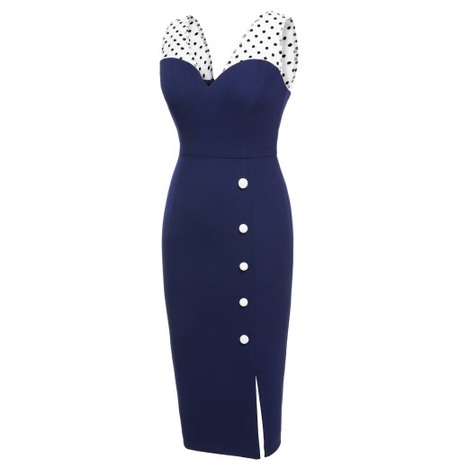 Dark Blue  Patchwork Pencil Dress