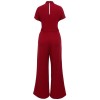 Wine Red  V-neck Solid Wrap Jumpsuit