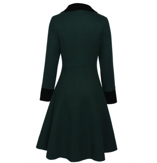 Dark Green  Solid Button Coat