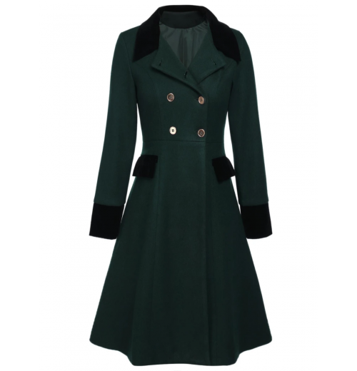 Dark Green  Solid Button Coat