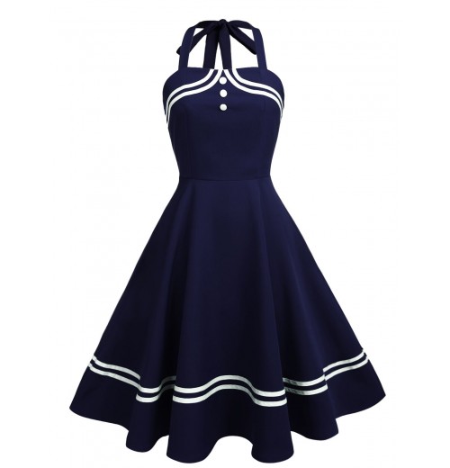  Halter Navy Swing Dress