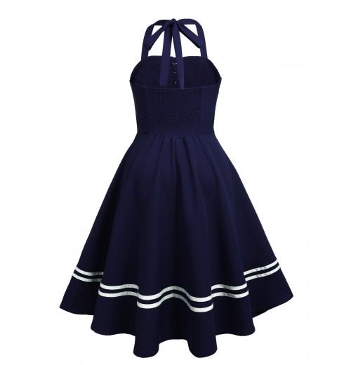  Halter Navy Swing Dress