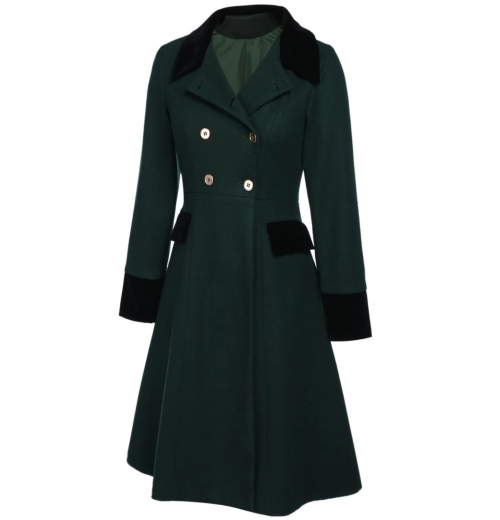 Dark Green  Solid Button Coat