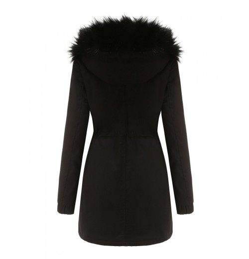  Solid Zipper Fur Trimmed Coat