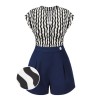 2PCS  Black Curves Blouse & Navy Blue Shorts