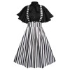 2PCS  Black Solid Blouse & Suspender Skirt