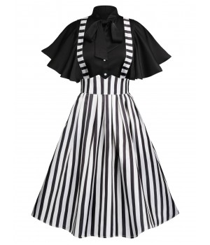 2PCS  Black Solid Blouse & Suspender Skirt