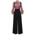 2PCS  Candy Tie-Up Blouse & Black Suspender Pants