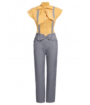 2PCS  Blouse Top & Suspender Pants