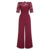 Wine Red  Lace Patchwork Jumpsuit