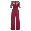 Wine Red  Lace Patchwork Jumpsuit