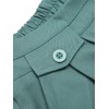 Mint Green  Solid Pleating Decorative Pocket Shorts