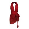 Red   Halter Solid One-piece Swimsuit