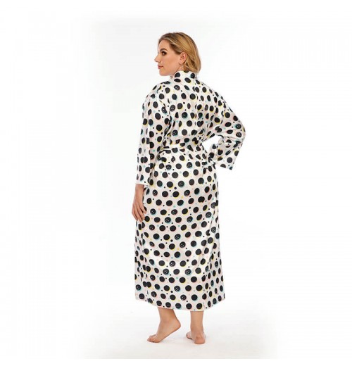 Plus Size  V-Neck Polka Dots Pajama Robe