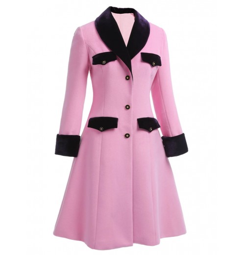 Pre-Sale Plus Size Pink  Velvet Patchwork Button Coat