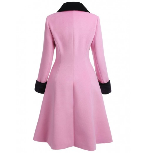 Pre-Sale Plus Size Pink  Velvet Patchwork Button Coat