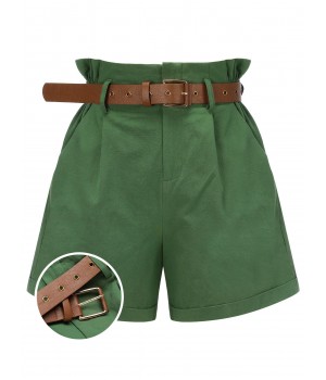 Dark Green  Solid Vintage Shorts