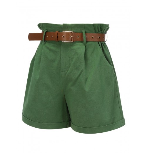 Dark Green  Solid Vintage Shorts