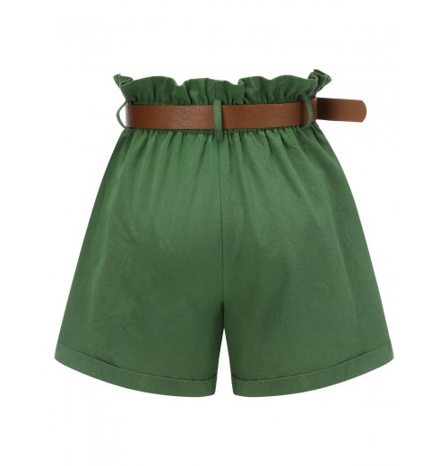 Dark Green  Solid Vintage Shorts